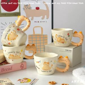แก้วเซรามิคแมวน่ารัก ด้ามจับเป็นแมว